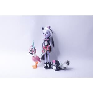 VV Mattel, Enchantimals, Sage Skunk, Doll, Caper Skunk Pet, Kiba Flamingo,